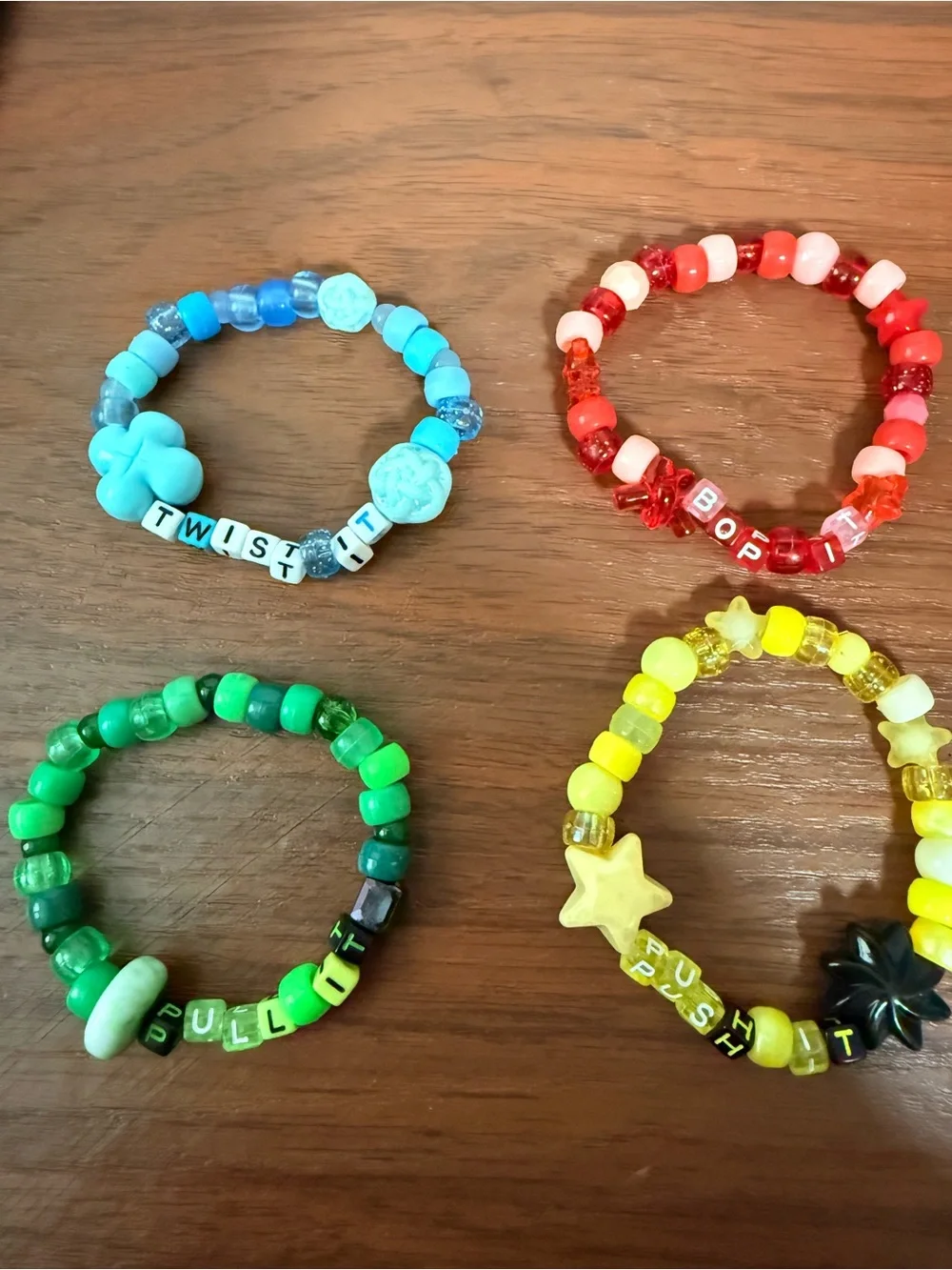 Handmade Kids Beaded Stretch Bracelets - Red, Blue, Green, Yellow